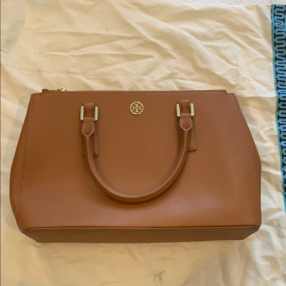 Tory Burch Cognac Robinson Zip Tote